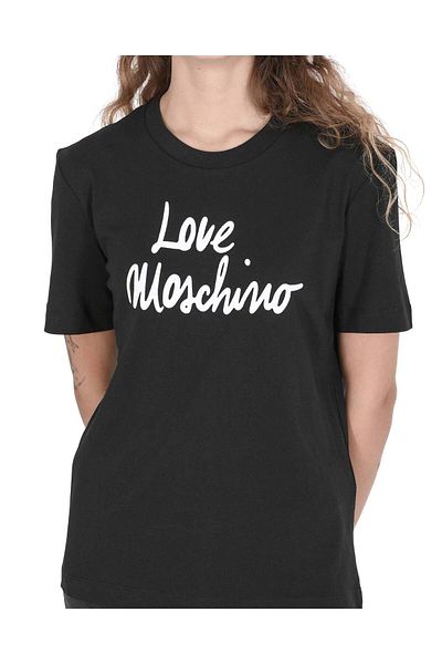 Love Moschino cotton Black T-Shirt with white logo