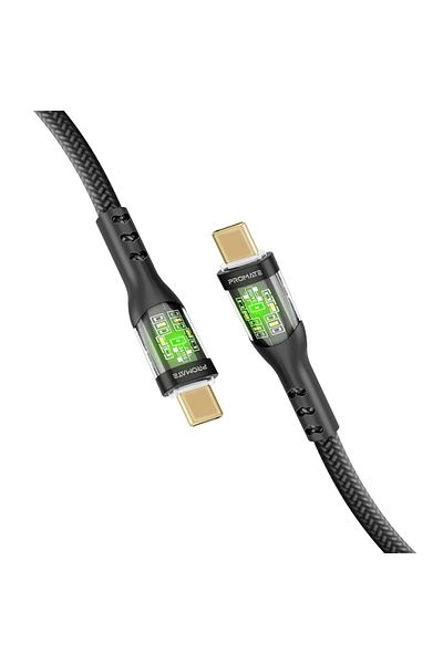 Promate كابل USB-C، كابل Type-C فائق السرعة، 60 واط مع شحن متزامن بسرعة 480 ميجابت في الثانية، غلاف شفاف أنيق