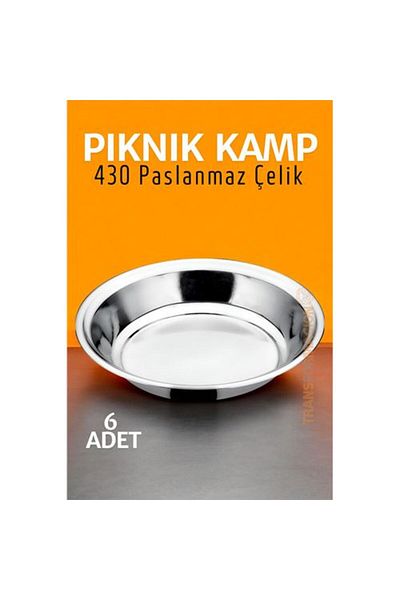 MBB ETİCARET Stainless Steel Plate Set Camping Picnic Plate 6 Pcs