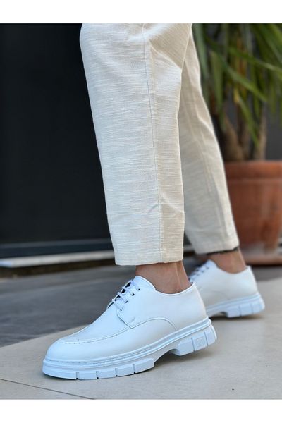 BOA Ba0237 Lace-Up Patent Leather Classic High Sole White Casual Men's Shoes