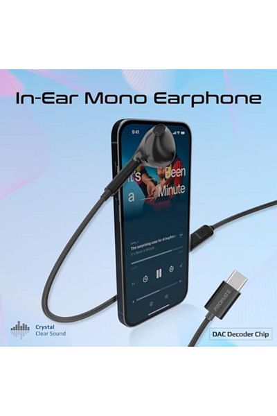 Promate Earbuds with USB-C™ Connector, Ergonomic In-Ear USB-C™ HD Mono Earphone with Mic, Noise