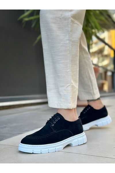 BOA Ba0237 Lace-Up Classic High Sole Black Suede Casual Men's Shoes