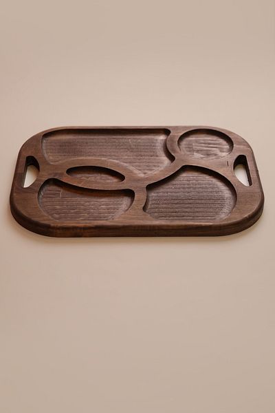 Rabo Craft Cortelo - Solid Pine Wood Presentation Tray with Handle, Dark Walnut Varnish, Minimalist Design