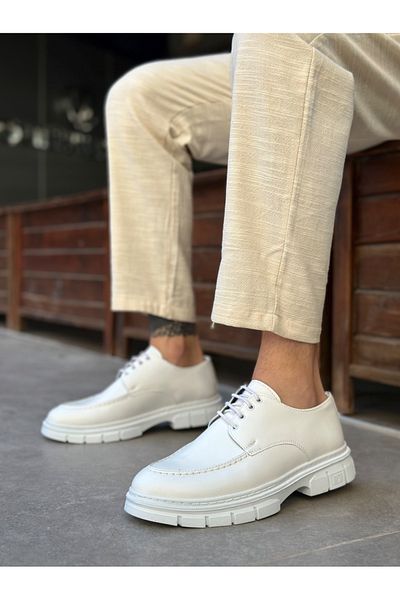 BOA Ba0237 Lace-Up Patent Leather Classic High Sole White Casual Men's Shoes