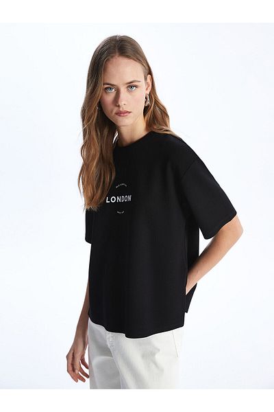 LC Waikiki  Crew Neck Printed Short Sleeve Oversize Women's T-Shirt