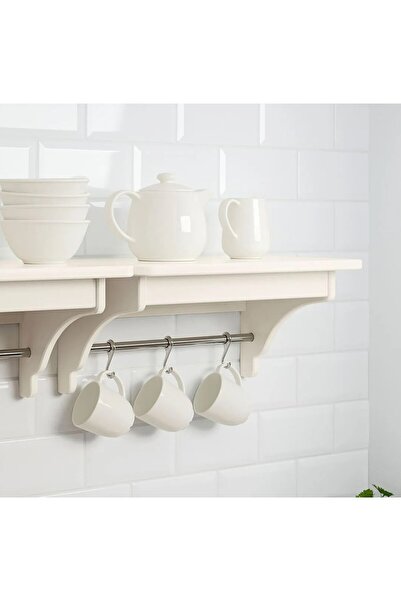 IKEA Ahşap Mutfak Rafı 50x30x24 Cm Kancalı Raylı Mutfak Rafı Kırık Beyaz Askılı Raf