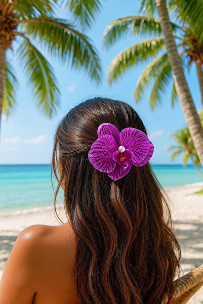 cityvision Orkide Çiçeği İncili Mandal Toka 10 cm Çift Taraflı 1 adet