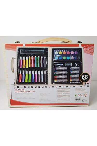 Toybox Kids Art Set in Wooden Carrying Case Including Paints, Crayons, Markers and More