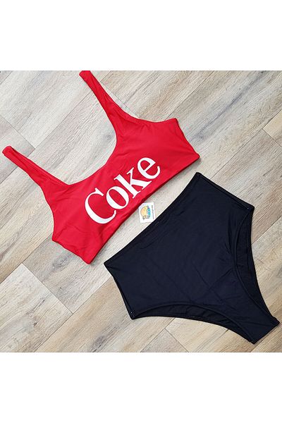 Plaja biz Women's two-piece swimsuit with high waist and bustier Coke