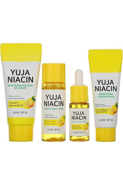 Some By Mi Yuja Niacin Brightening Skin Care Set (Toner 30ml + Serum 10ml + Gel Cream 30g + Sleeping Mask 20g)
