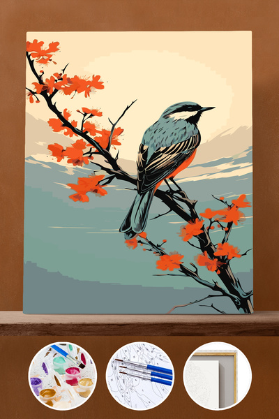 Pastelya Sayılarla Boyama Seti Çerçeveli Kasnaklı Güzel Kuş 40x50 cm