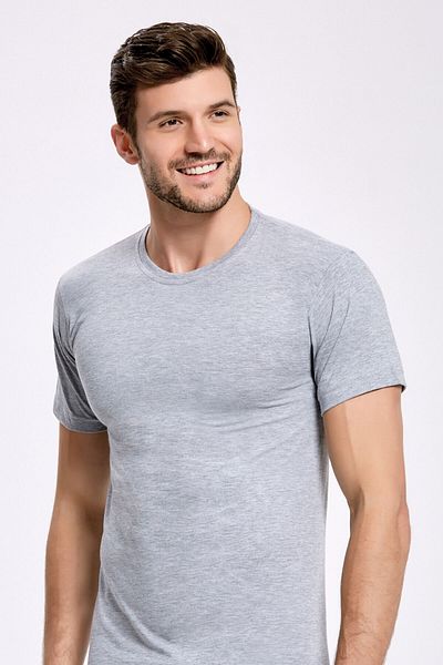 İlke 6 Pieces, 100% Cotton, Combed Cotton Fabric, Crew Neck, Comfortable Fit, Undershirt & T-Shirt, Absorbs Sweat, Gray
