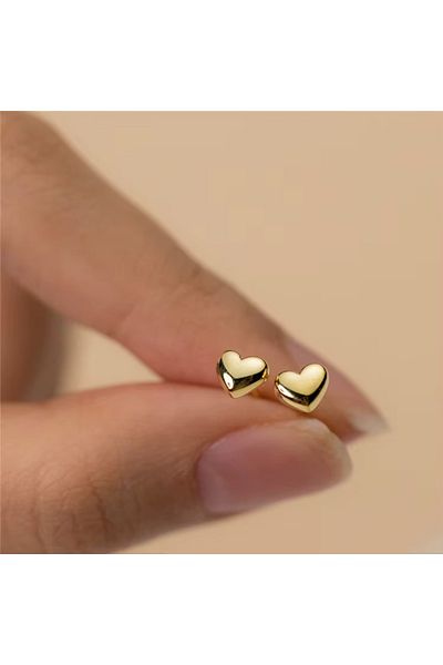 HOBİSY GIFT SHOP Heart Model Minimalist Steel Earrings |   Non-Tarnish Gold Plated