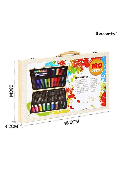 Toybox Kids Art Set in Wooden Carrying Case Including Paints, Crayons, Markers and More 180pcs