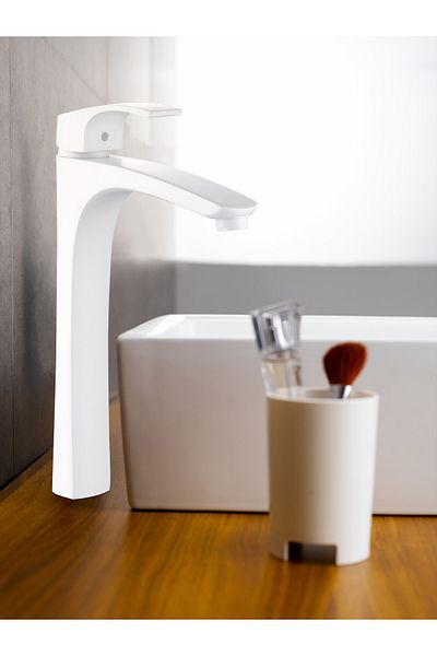 PLOTO Pluto White Tall Basin Mixer with Hose and Hose - Pluto PR20-1-W
