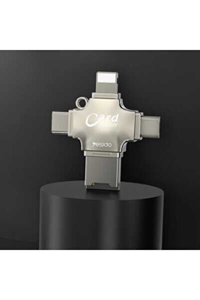 Yesido Cititor de carduri și adaptor (GS13) - MicroSD la USB, Tip-C, Lightning, MicroUSB - Argintiu