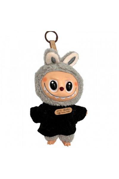 BaoBao Labubu Cozy Look 17-18cm – plush toy with keychain, bunny costume and colorful sweater, BaoBao