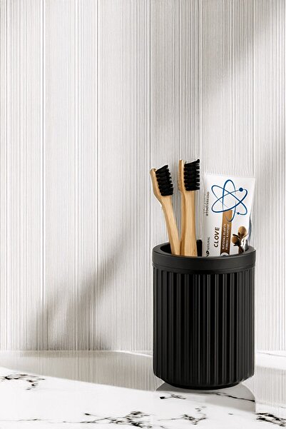 Sas Haus Lines Series Black Bathroom Set, 3 Piece Oval Acrylic Soap Dish Brush Holder and Liquid Soap Dispenser Set - 3319