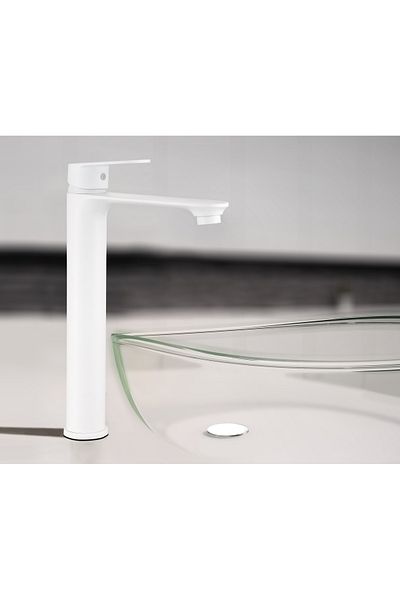 PLOTO Tall white basin mixer with hoses and hoses