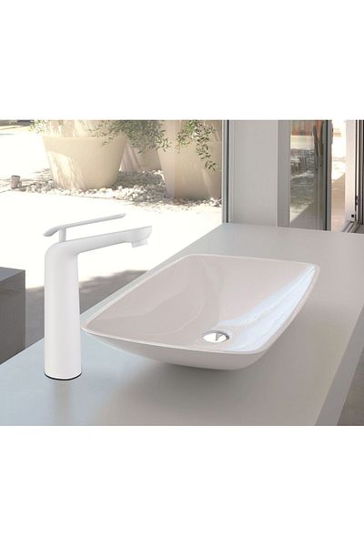 PLOTO Tall white basin mixer with hoses and hoses