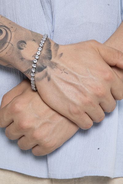 Fjellor Men's Silver Color Sparkling Waterway Stone Bracelet