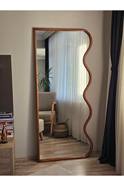 UĞURLU HOME 180x80 Dalgalı Boy Aynası – Doğal Ahşap Çerçeveli, El Yapımı Cevi...