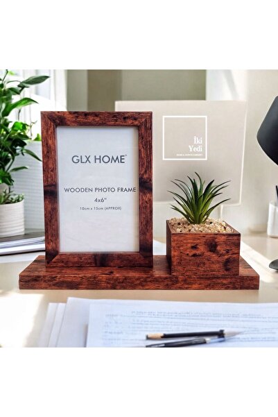 77 Ahşap Masaüstü Fotoğraf Çerçevesi 10x15 cm, Sukulentli Dekoratif Çerçeve E...