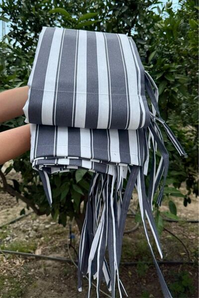 MAROVOAY 1. Sınıf Lüks Elegance Gri-Beyaz EnxBoy Bağcıklı Balkon Perdesi