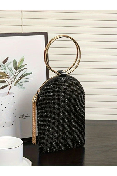 ÇANTA Stylish Women's Bag, Fashion Dinner Night Black Evening Dress Hand Bag for Bright Women 14*2*20cm