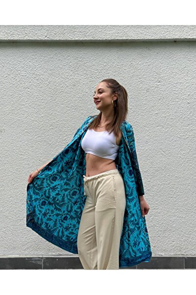 Dilara Begüm Collection AYU %100 Pamuk Bağlanabilir Desenli Kimono