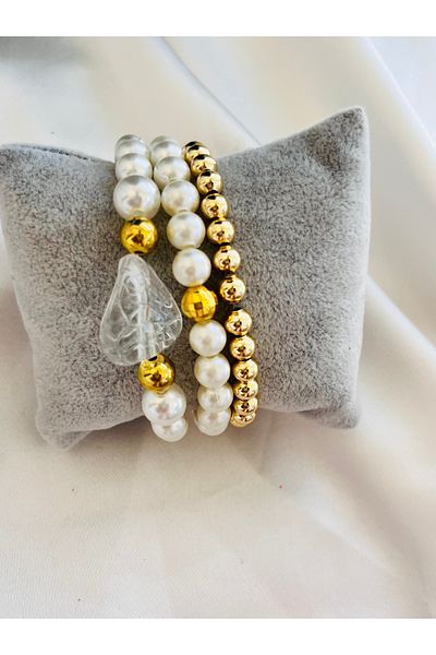 COCOSH TAKI Pearl Beaded Gold Detailed Multi-Combination Bracelet