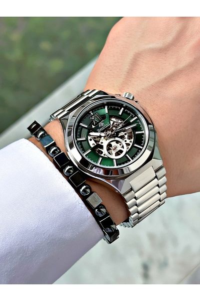 Bentini Men's Wrist Watch - Automatic Mechanism, Calendar, Steel Case & Band, Waterproof, 2 Year Warranty