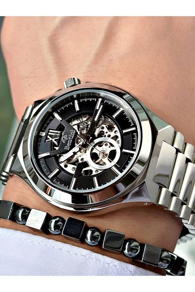 Bentini Men's Wrist Watch - Automatic Mechanism, Calendar, Steel Case & Band, Waterproof, 2 Year Warranty