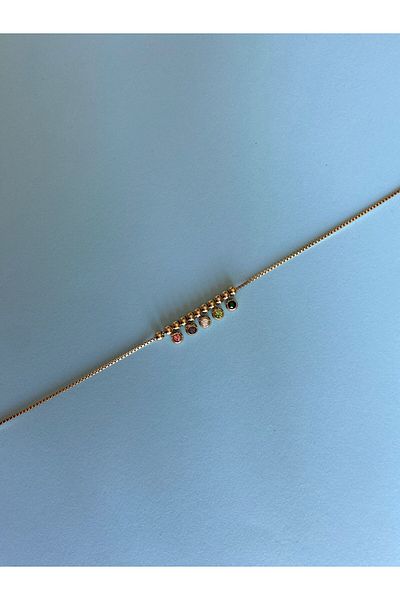 marsel aksesuar Colorful Five Stone Round Gold Steel Anklet