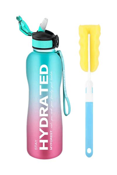 MYFOREST Set 2 piese sticla pentru apa si o perie de curatare Myforest, 10.9 x 29.9 cm, 2.2 l, multicolor