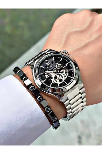 Bentini Men's Wrist Watch - Automatic Mechanism, Calendar, Steel Case & Band, Waterproof, 2 Year Warranty