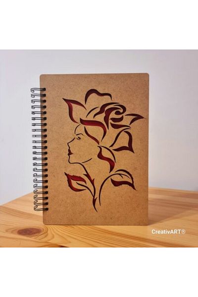 CreativArt Agenda A5 cu coperti din lemn model Femeie trandafir