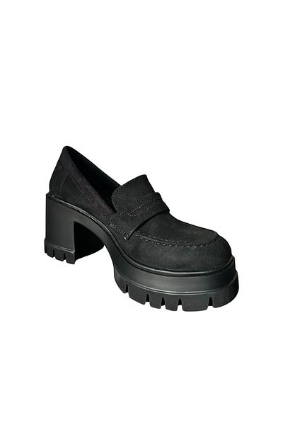 bescobel Women's Horta Black Suede High Heel Leofer Shoes 10 cm