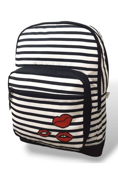 ÜMİT ÇANTA Cennec Girl's Kiss Printed Striped Backpack 3128
