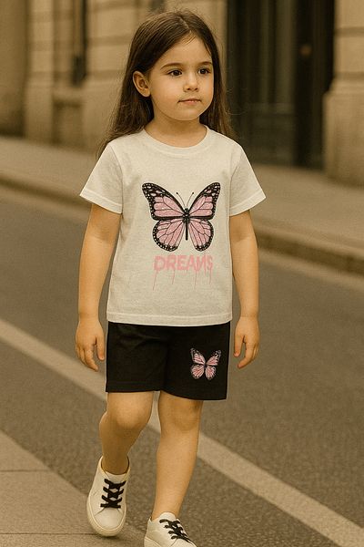 LePold Set pantaloni scurți pentru copii cu imprimeu Dream pentru fete 6 - 15 ani alb negru