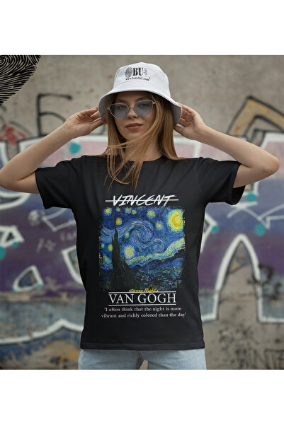 BUTSHIRT BU Tişört 'Vincent Van Gogh - Starry Night - Yıldızlı Gece' Regular-Fit' Unisex Tişört