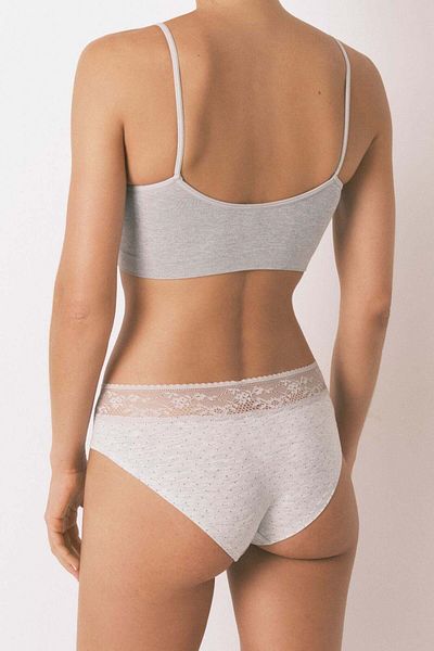 Women'secret Wide cotton panty with medium grey lace print