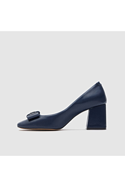 TOGO Lacivert Rugan Hakiki Deri Kadın Topuklu Ayakkabı [060069]