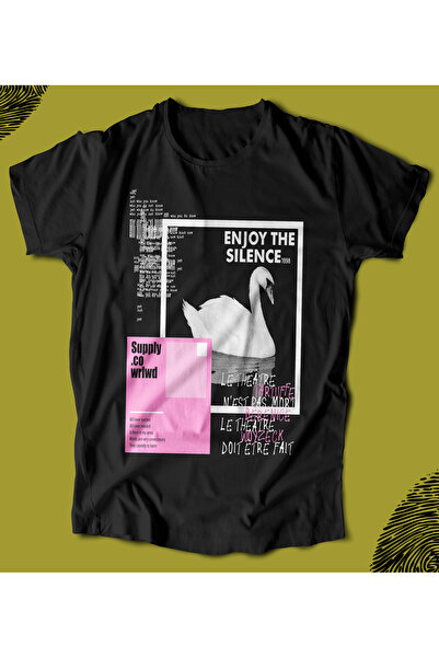 BUTSHIRT تي شيرت BU 'Swan - Swan - Enjoy The Silence' تي شيرت للجنسين بقصة عادية
