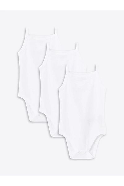 LC Waikiki Square Collar Strap Baby Girl Snap Fastener Bodysuit 3-Piece