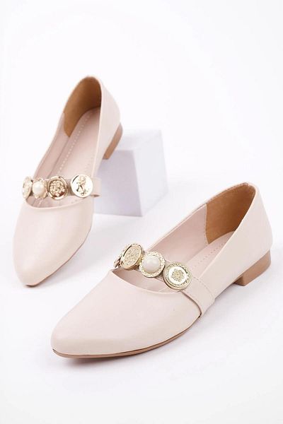Papuçsepeti Shoe Basket Bk06 Comfortable Sole Brooch Detailed Daily Women's Ballerina Shoes