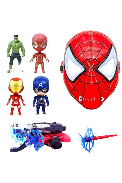 Toybox Avengers Spiderman Toy Set, Spider Web Shooting Wrist with 4 Hero Models, Large Box