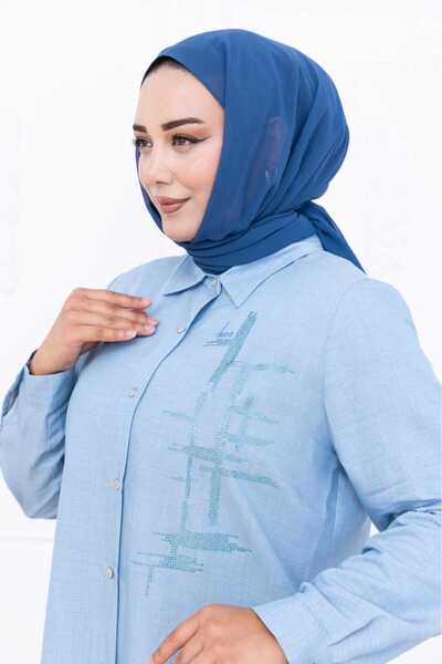 Weak Blue Жіноча велика салаш з вишивкою та деталями на ґудзиках, синя туніка