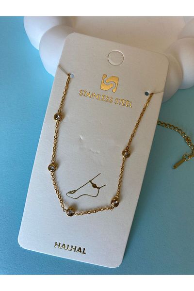 marsel aksesuar Round Mini Stone Gold Steel Anklet