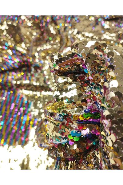 Kumaş Parça Gold and Multicolored Double-Sided Sequin Sequin (Width 130 cm X Length 250 cm)